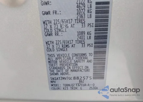 2016 Nissan Rogue Sv from USA, damaged, VIN 5N1AT2MV7GC882575